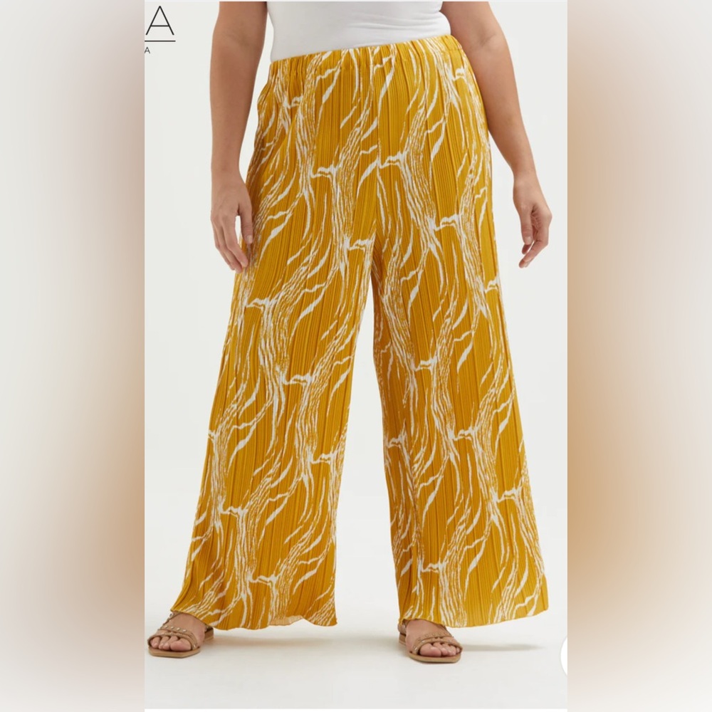 ELLA Rafaella RIPPLE PRINT PLISSE WIDE LEG ANKLE PANT NWT Size 2X